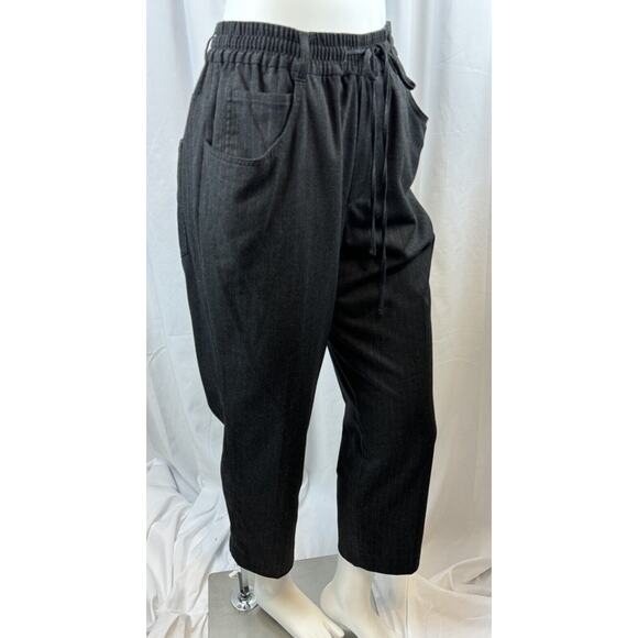 Zara Pinstripes Drawstring Waist Trousers Charcoal Gray 12 Professional 64-29 - Picture 2 of 15